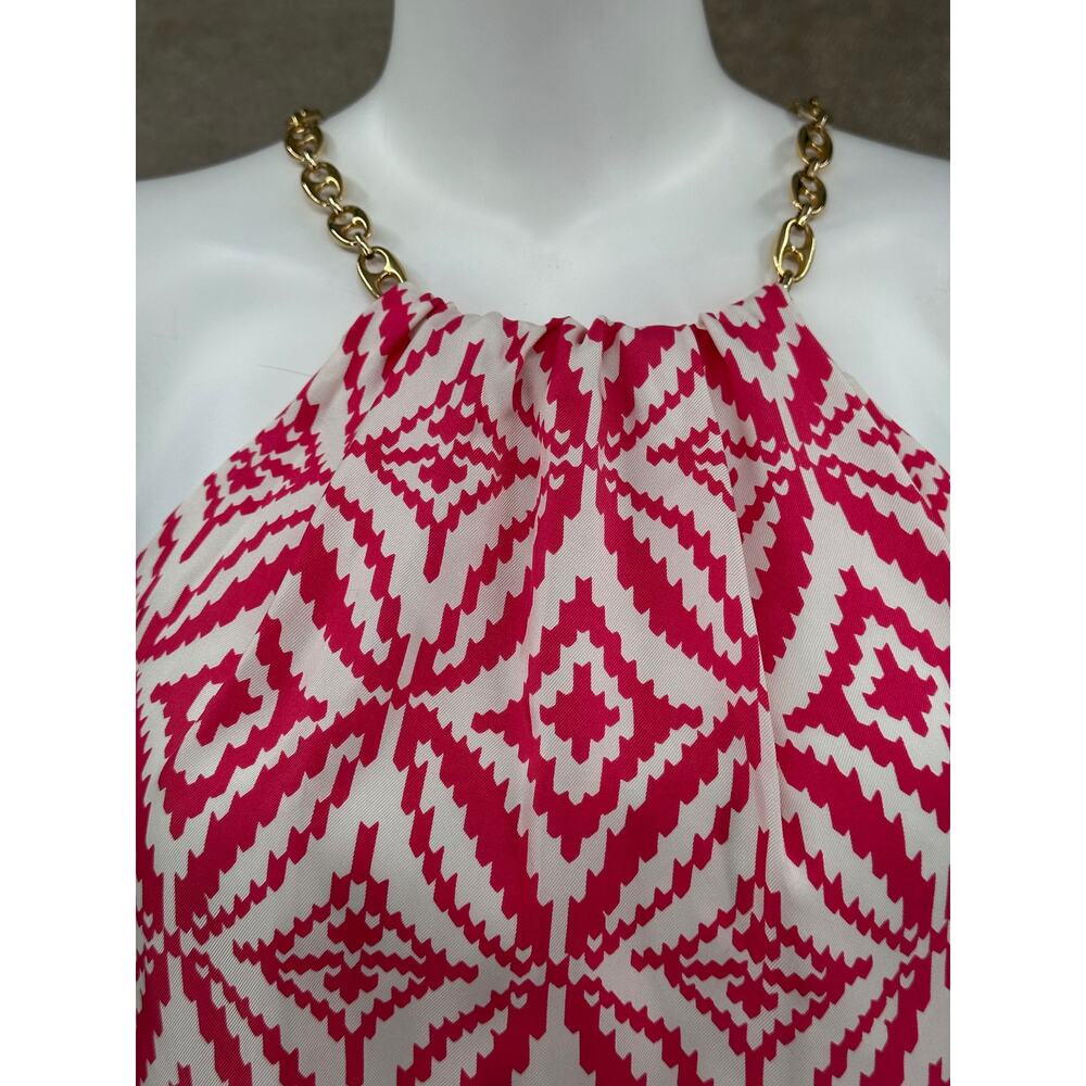 Milly Top Womens 4 Pink Geometric Sleeveless Chain Halter Silk Designer Summer - Picture 2 of 11